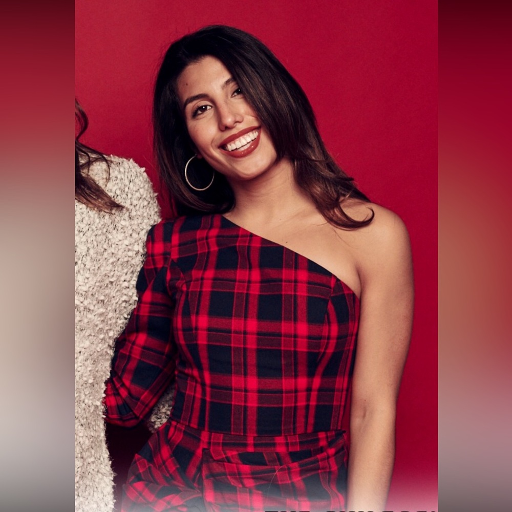 Asymmetrical One-Shoulder Red Plaid Dress